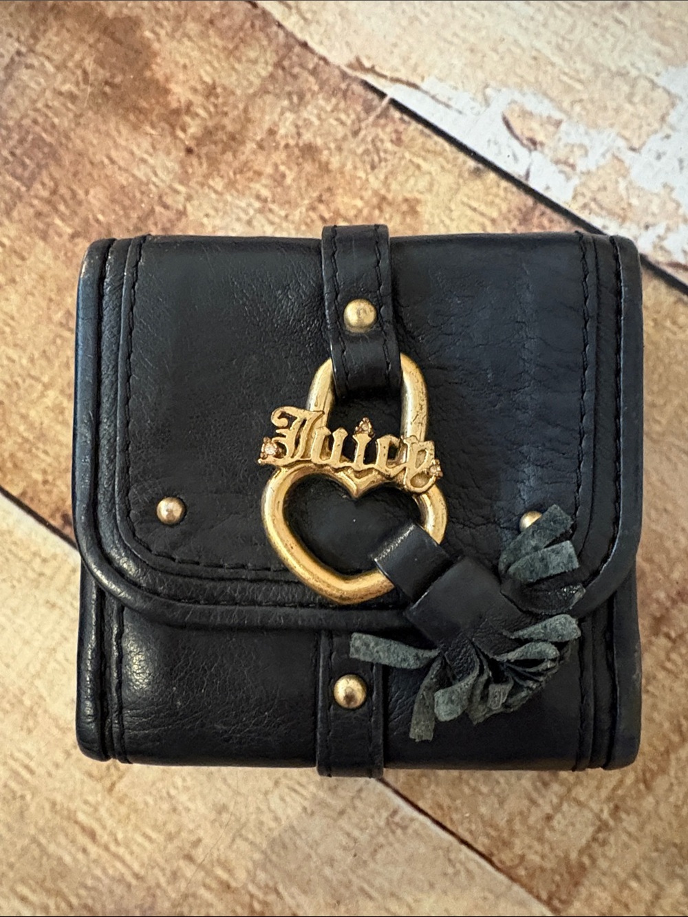 Juicy Couture Black Leather Wallet with Gold Heart Lock